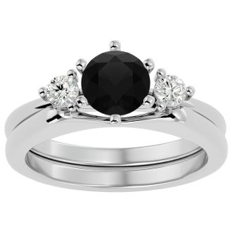 1 Carat Black Diamond Solitaire Ring With 1/5 Carat Enhancer In 14 Karat White Gold