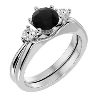 1 Carat Black Diamond Solitaire Ring With 1/5 Carat Enhancer In 14 Karat White Gold