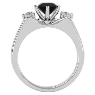 1 Carat Black Diamond Solitaire Ring With 1/5 Carat Enhancer In 14 Karat White Gold
