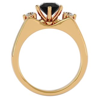 1 Carat Black Diamond Solitaire Ring With 1/5 Carat Enhancer In 14 Karat Yellow Gold