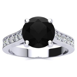 2 1/2 Carat Round Shape Black Diamond Engagement Ring In 14 Karat White Gold
