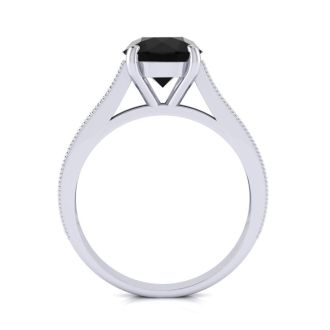 2 1/2 Carat Round Shape Black Diamond Engagement Ring In 14 Karat White Gold