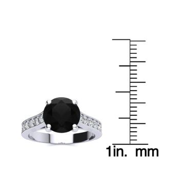 2 1/2 Carat Round Shape Black Diamond Engagement Ring In 14 Karat White Gold