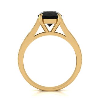2 1/2 Carat Round Shape Black Diamond Engagement Ring In 14 Karat Yellow Gold