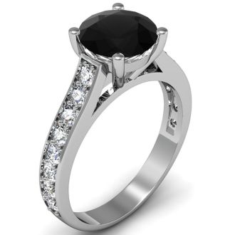 2 1/2 Carat Round Shape Black Diamond Engagement Ring In 14 Karat White Gold