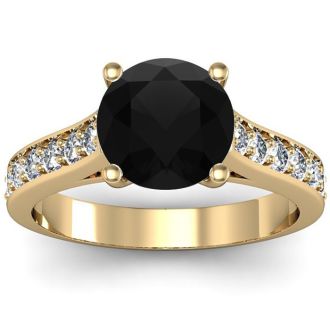 2 1/2 Carat Round Shape Black Diamond Engagement Ring In 14 Karat Yellow Gold