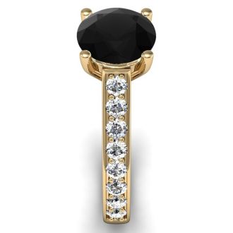 2 1/2 Carat Round Shape Black Diamond Engagement Ring In 14 Karat Yellow Gold