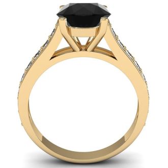 2 1/2 Carat Round Shape Black Diamond Engagement Ring In 14 Karat Yellow Gold