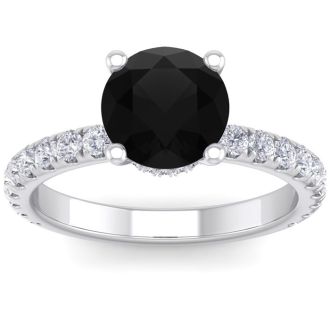 2 1/2 Carat Round Shape Hidden Halo Black Diamond Engagement Ring In 14 Karat White Gold