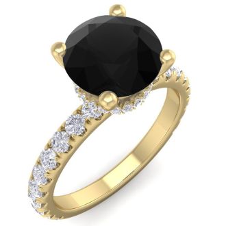 2 1/2 Carat Round Shape Hidden Halo Black Diamond Engagement Ring In 14 Karat Yellow Gold