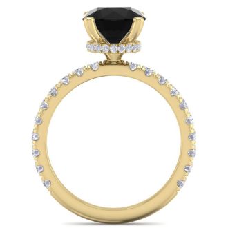 2 1/2 Carat Round Shape Hidden Halo Black Diamond Engagement Ring In 14 Karat Yellow Gold