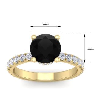 2 1/2 Carat Round Shape Hidden Halo Black Diamond Engagement Ring In 14 Karat Yellow Gold
