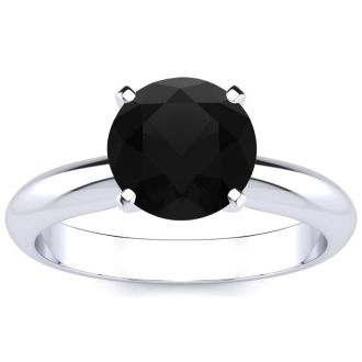 2 Carat Black Diamond Solitaire Engagement Ring In 14 Karat White Gold. Fiery Amazing Black Diamond In A Heavy Gold Mounting!