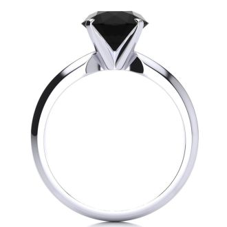 2 Carat Black Diamond Solitaire Engagement Ring In 14 Karat White Gold. Fiery Amazing Black Diamond In A Heavy Gold Mounting!