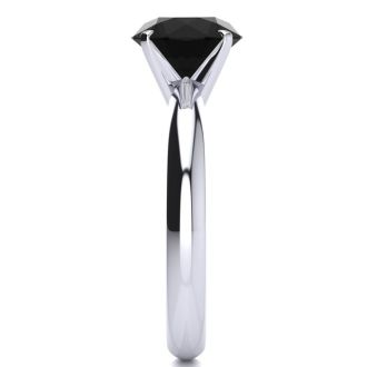 2 Carat Black Diamond Solitaire Engagement Ring In 14 Karat White Gold. Fiery Amazing Black Diamond In A Heavy Gold Mounting!