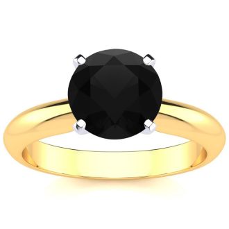 2 Carat Black Diamond Solitaire Engagement Ring In 14 Karat Yellow Gold