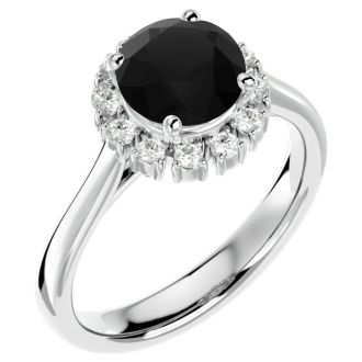 2 1/3 Carat Halo Black Diamond Engagement Ring In 14 Karat White Gold