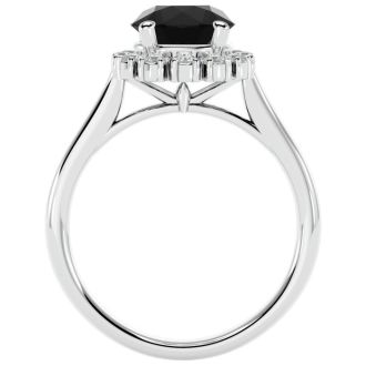 2 1/3 Carat Halo Black Diamond Engagement Ring In 14 Karat White Gold