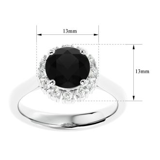 2 1/3 Carat Halo Black Diamond Engagement Ring In 14 Karat White Gold