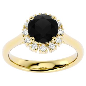 2 1/3 Carat Halo Black Diamond Engagement Ring In 14 Karat Yellow Gold