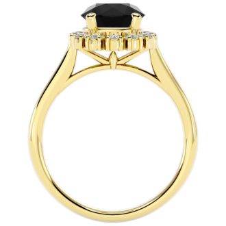 2 1/3 Carat Halo Black Diamond Engagement Ring In 14 Karat Yellow Gold