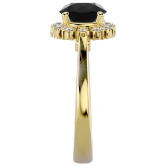 2 1/3 Carat Halo Black Diamond Engagement Ring In 14 Karat Yellow Gold