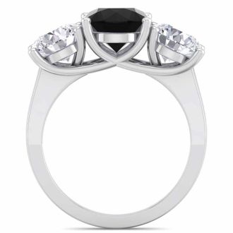 4 Carat Black Diamond Three Stone Ring In 14 Karat White Gold. Huge Amazing Ring!