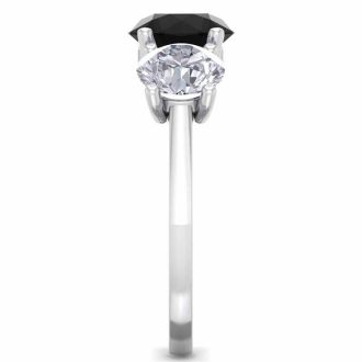 4 Carat Black Diamond Three Stone Ring In 14 Karat White Gold. Huge Amazing Ring!