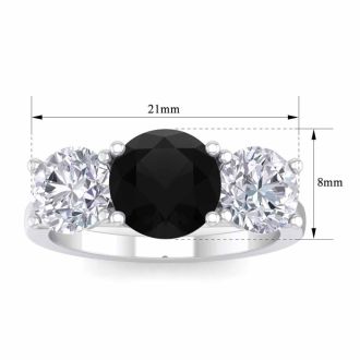 4 Carat Black Diamond Three Stone Ring In 14 Karat White Gold. Huge Amazing Ring!