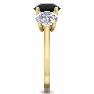 4 Carat Black Diamond Three Stone Ring In 14 Karat Yellow Gold. Huge Amazing Ring!