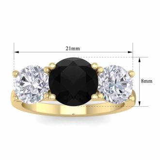 4 Carat Black Diamond Three Stone Ring In 14 Karat Yellow Gold. Huge Amazing Ring!