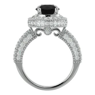 3 1/2 Carat Black Diamond Halo Engagement Ring In 14 Karat White Gold