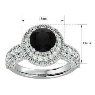3 1/2 Carat Black Diamond Halo Engagement Ring In 14 Karat White Gold