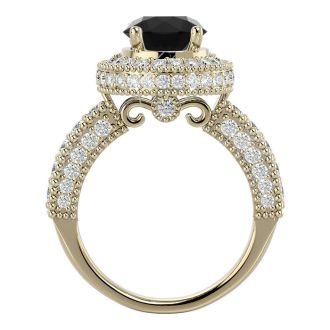 3 1/2 Carat Black Diamond Halo Engagement Ring In 14 Karat Yellow Gold