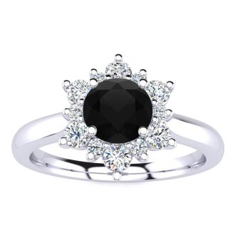 2 3/4 Carat Round Shape Flower Halo Black Diamond Engagement Ring In 14 Karat White Gold