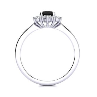 2 3/4 Carat Round Shape Flower Halo Black Diamond Engagement Ring In 14 Karat White Gold