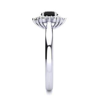 2 3/4 Carat Round Shape Flower Halo Black Diamond Engagement Ring In 14 Karat White Gold