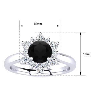 2 3/4 Carat Round Shape Flower Halo Black Diamond Engagement Ring In 14 Karat White Gold