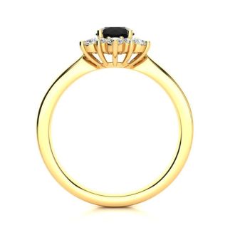 2 3/4 Carat Round Shape Flower Halo Black Diamond Engagement Ring In 14 Karat Yellow Gold