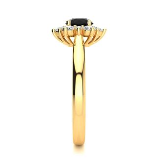 2 3/4 Carat Round Shape Flower Halo Black Diamond Engagement Ring In 14 Karat Yellow Gold