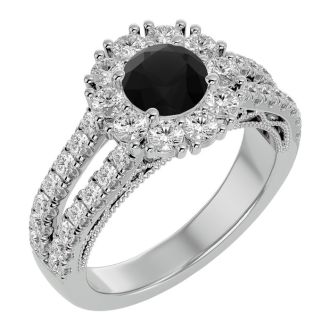 4 Carat Black Diamond Halo Engagement Ring In 14 Karat White Gold