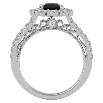4 Carat Black Diamond Halo Engagement Ring In 14 Karat White Gold