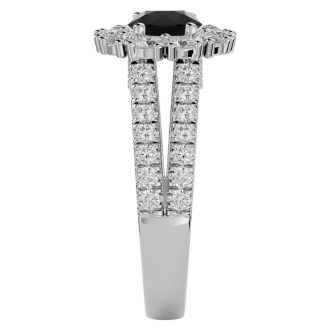 4 Carat Black Diamond Halo Engagement Ring In 14 Karat White Gold