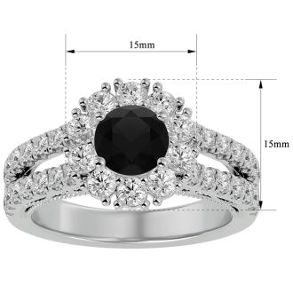 4 Carat Black Diamond Halo Engagement Ring In 14 Karat White Gold