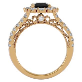 4 Carat Black Diamond Halo Engagement Ring In 14 Karat Yellow Gold