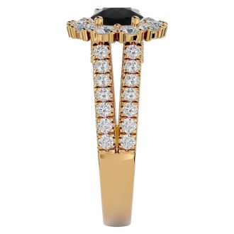 4 Carat Black Diamond Halo Engagement Ring In 14 Karat Yellow Gold