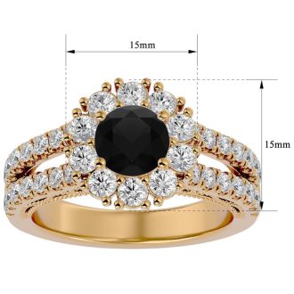 4 Carat Black Diamond Halo Engagement Ring In 14 Karat Yellow Gold