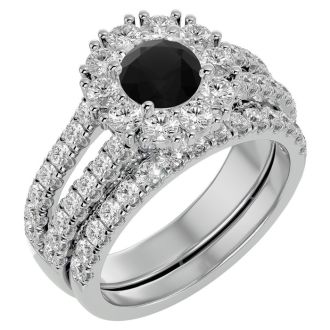 4 1/2 Carat Black Diamond Bridal Set In 14 Karat White Gold