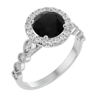 2 1/2 Carat Halo Black Diamond Engagement Ring In 14 Karat White Gold