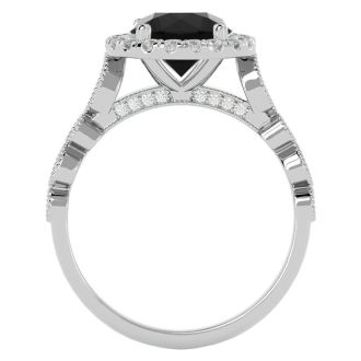 2 1/2 Carat Halo Black Diamond Engagement Ring In 14 Karat White Gold